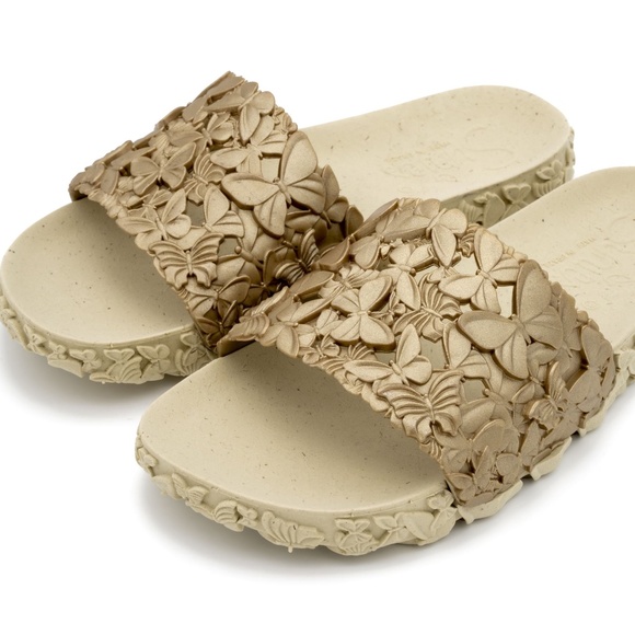 New Vegan Gold‎ Butterfly Slides SZ 6 - Picture 1 of 5